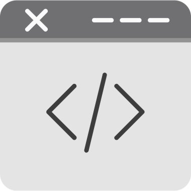 Kodlama simgesi programlanıyor. vektör biçimi düz ve gri renkler, yuvarlak açı düğmesi, beyaz arkaplan,