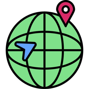 dünya konumu simgesi renk ana hatları vektörü