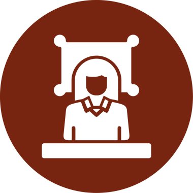 Beyaz arkaplanda izole edilmiş modayı takip eden bir konferans simgesi.