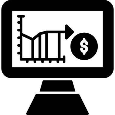 Dolar sembollü bilgisayar monitörü ve grafik simgesi. Beyaz arkaplanda izole edilmiş vektör illüstrasyonu.
