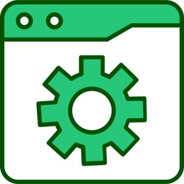 dişli ayarları vektör simgesi. biçim iki renkli düz sembol, eko yeşil ve gri renkler, yuvarlak açılar, beyaz arkaplan