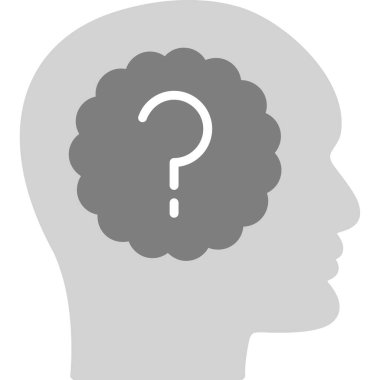 Beyin soru işareti vektör piktogramı. biçim düz grafik bicolor sembolü, gri ve gri renkler, beyaz arkaplan.