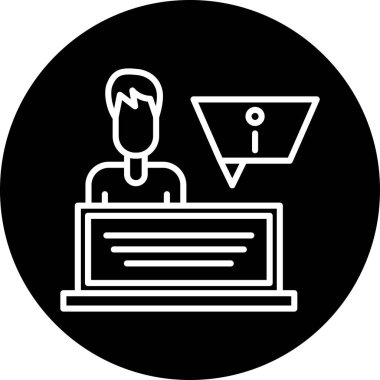 Dizüstü bilgisayar simgesindeki bir adamın vektör çizimi