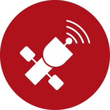 uydu anten vektör simgesi. biçim düz sembol, kırmızı renk, yuvarlak açılar, beyaz arkaplan