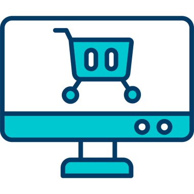 Alışveriş simgesi olan bilgisayar arabası, vektör illüstrasyonu