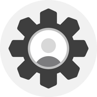 Çarklı vektör simgesi. Resim biçimi düz bir piktogram sembolüdür. yuvarlak düğme, açık gri ve gri renkler, beyaz arkaplan