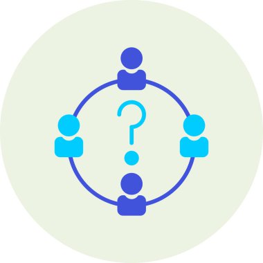 Soru işareti, insan, insan ve iletişim simgesi olan insanların vektör çizimi. düz tasarım biçimi