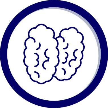 Beyin vektör simgesi. biçim düz yuvarlak renk sembolü, kobalt ve gri renkler, beyaz arkaplan.