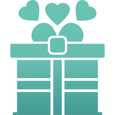 Kalp ikonlu hediye kutusu. düz tasarım biçimi.