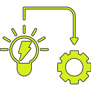 Dişli ve şimşek simgelerinin vektör çizimi. Elektrik ve ampul sembolü set web web simgesi.