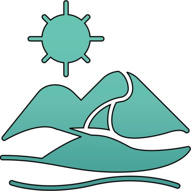 Sörf tahtası olan bir plajın vektör simgesi