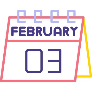 2 Şubat takvim düz biçim simgesi. Beyaz arkaplanda vektör illüstrasyonu.