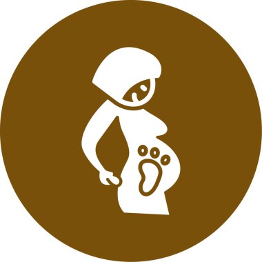 Hamile kadın ikonu. Vektör biçimi yuvarlak açılı düz ikonik semboldür, kahverengi renk, beyaz arkaplan.