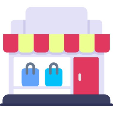 Alışveriş torbalarıyla dolu renkli bir dükkan.