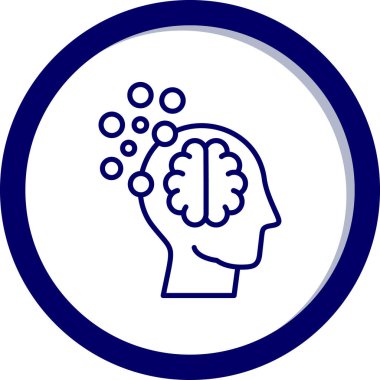 Beyin vektör simgesi. iki renkli düz yuvarlak simge, kobalt ve gri renkler, beyaz arkaplanda mavi renkler