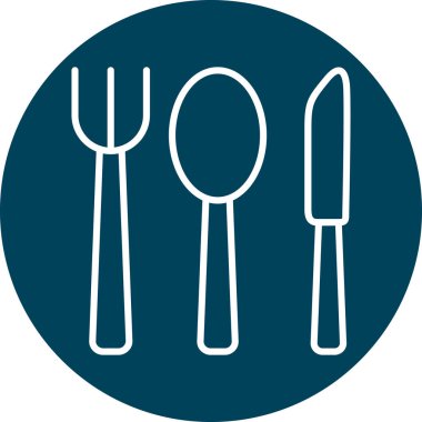 kaşık ve çatal vektör ikonu. biçim iki renkli düz sembol, yumuşak mavi renkler, yuvarlak açılar, beyaz arkaplan.