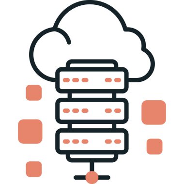 bulut vektör çizgisi simgesi, bulut teknolojisi, sunucu ağ simgesi, bulut hesaplama simgesi