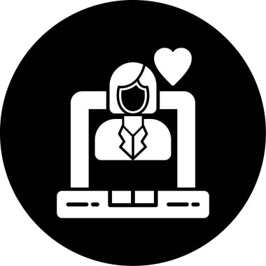 Dizüstü bilgisayarı ve kadını olan bir kalbin ikonu
