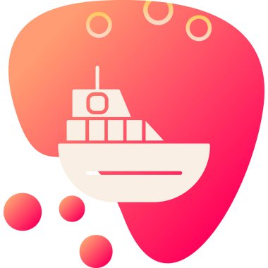 Beyaz arka planda deniz ve okyanus ikonu olan beyaz bir gemi. Deniz gemisi. Denizi ve denizi olan gemi. Soyut çember düğmesi. vektör