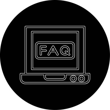 Soru işareti ve metin faq simgesi olan dizüstü bilgisayar, vektör tasarımı