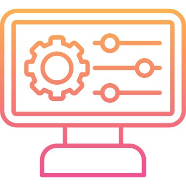 Vektör illüstrasyonu, dişli bilgisayar monitörünün ikinci modern simgesi