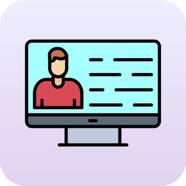 Erkek ikonu olan bir laptop. Dizüstü bilgisayar vektör simgesi ile ana hatlı adam beyaz üzerine izole edilmiş düz renk