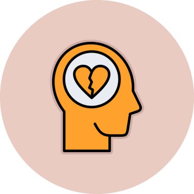 Kırık bir kalp ve kırık bir kafa. Kırılmış. Çemberde kırık kalp. Doğrusal olarak vektör simgesi. beyaz arkaplanda izole