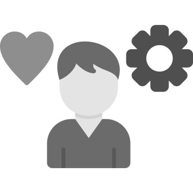 Kalbi ve vites ikonu olan izole bir adam.