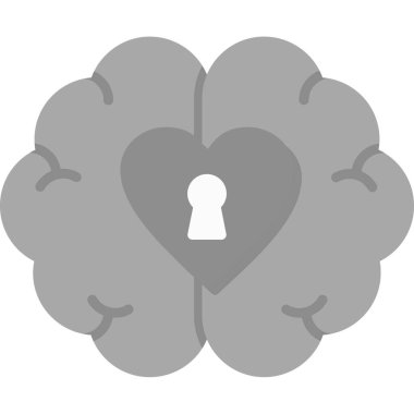 Kalp şeklinde kilit simgesi olan beyin, düz tasarım.