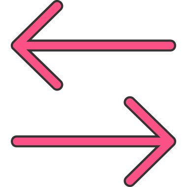 Yön ok simgesi. Vektör biçimi yuvarlak açılı düz ikonik sembol, pembe renk, beyaz arkaplan.