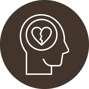 Beyin ikonu olan kırık bir kalp. Kalp sembollü çember tasarımı. vektör pictogram.