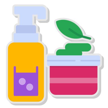 Çiçekli kozmetik şişesi, vektör illüstrasyonu, illüstrasyon