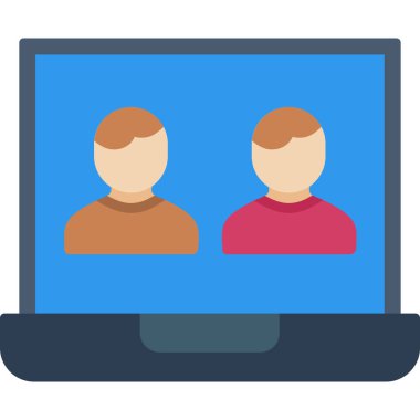 Video toplantı vektör simgesi. Beyaz arkaplanda izole edilmiş video konferans simgesinin basit çizimi.