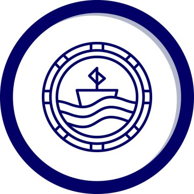 Bir deniz gemisiyle yuvarlak bir rozetin vektör simgesi