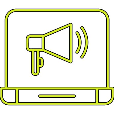 Bilgisayarı ve megafonu olan bir hoparlör.