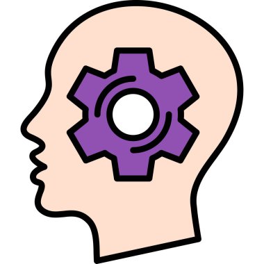 İnsan kafası ve vites simgesi. vektör illüstrasyonu