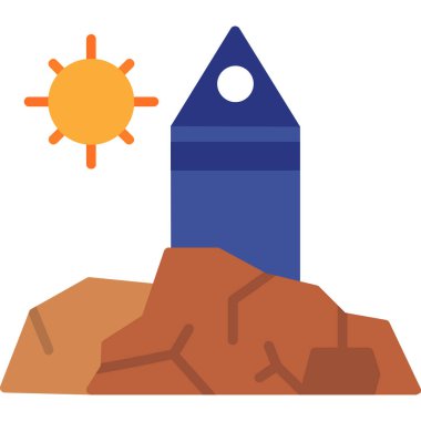 Dağlarda roket taşıyan bir kayanın vektör simgesi