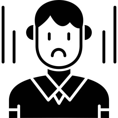 Üzgün adam ikonu. Vektör çizimi. yuvarlak açılı düz ikonik sembol, siyah renk, beyaz arka plan. Web ve yazılım arayüzleri.