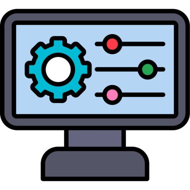 Bilgisayar monitörü simgesi. Taslak bilgisayar monitörü vektör rengi düz izole