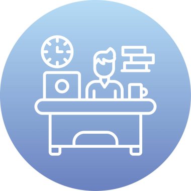 Bir dizüstü bilgisayar ve tıbbi maskeli bir adamın vektör çizimi