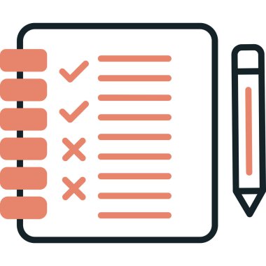 Liste vektör simgesi. bicolor düz sembol, turuncu ve gri renkler, yuvarlak açılar, beyaz arkaplan