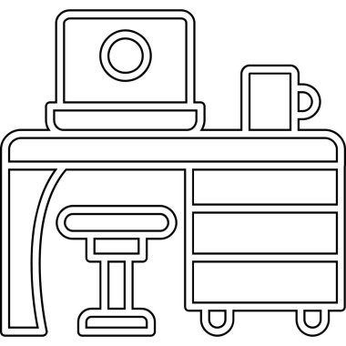 dizüstü bilgisayarı ve kahve vektörü çizimi olan masa