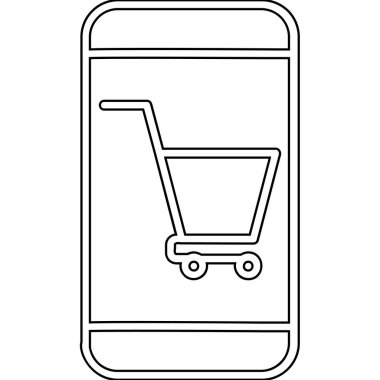 Akıllı telefon ikonlu alışveriş arabası. Taslak tarzı. vektör illüstrasyonu