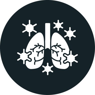 Akciğer glifleri simgesi. biçim düz bicolor sembolü, siyah ve beyaz renkler, yuvarlak açılar, gri arkaplan