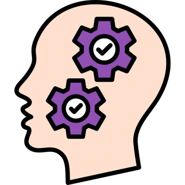 Dişli ikonlu beyin. Beynin renk illüstrasyonu