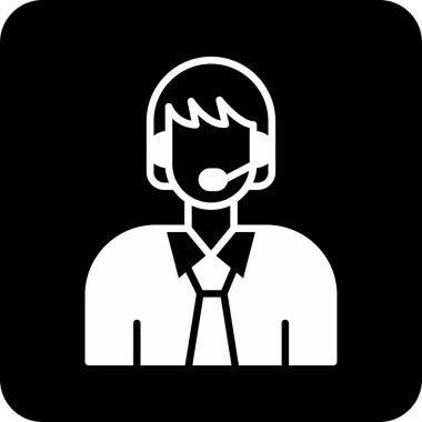 Müşteri yöneticisi vektör simgesi. biçim düz sembol, siyah renk, yuvarlak açılar, beyaz arkaplan