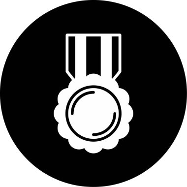 Ödül madalyası ikonu. biçim düz sembol, siyah renk, yuvarlak açılar, beyaz arkaplan.