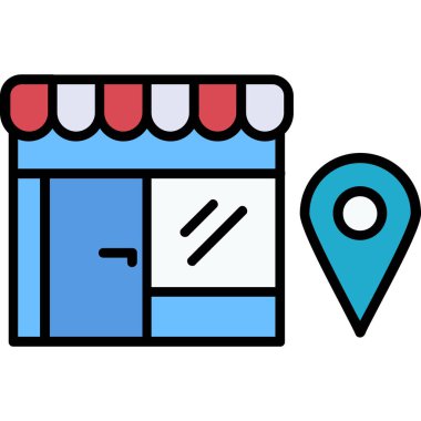 dükkan konumu renk ana hatları vektörü