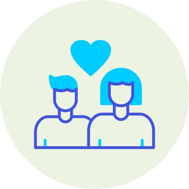 Kalp ikonu vektör illüstrasyonuna sahip çift