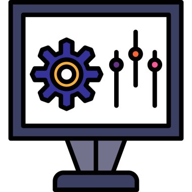 Bilgisayar monitörü simgesi. Web için bilgisayar vektör simgelerinin özet çizimi